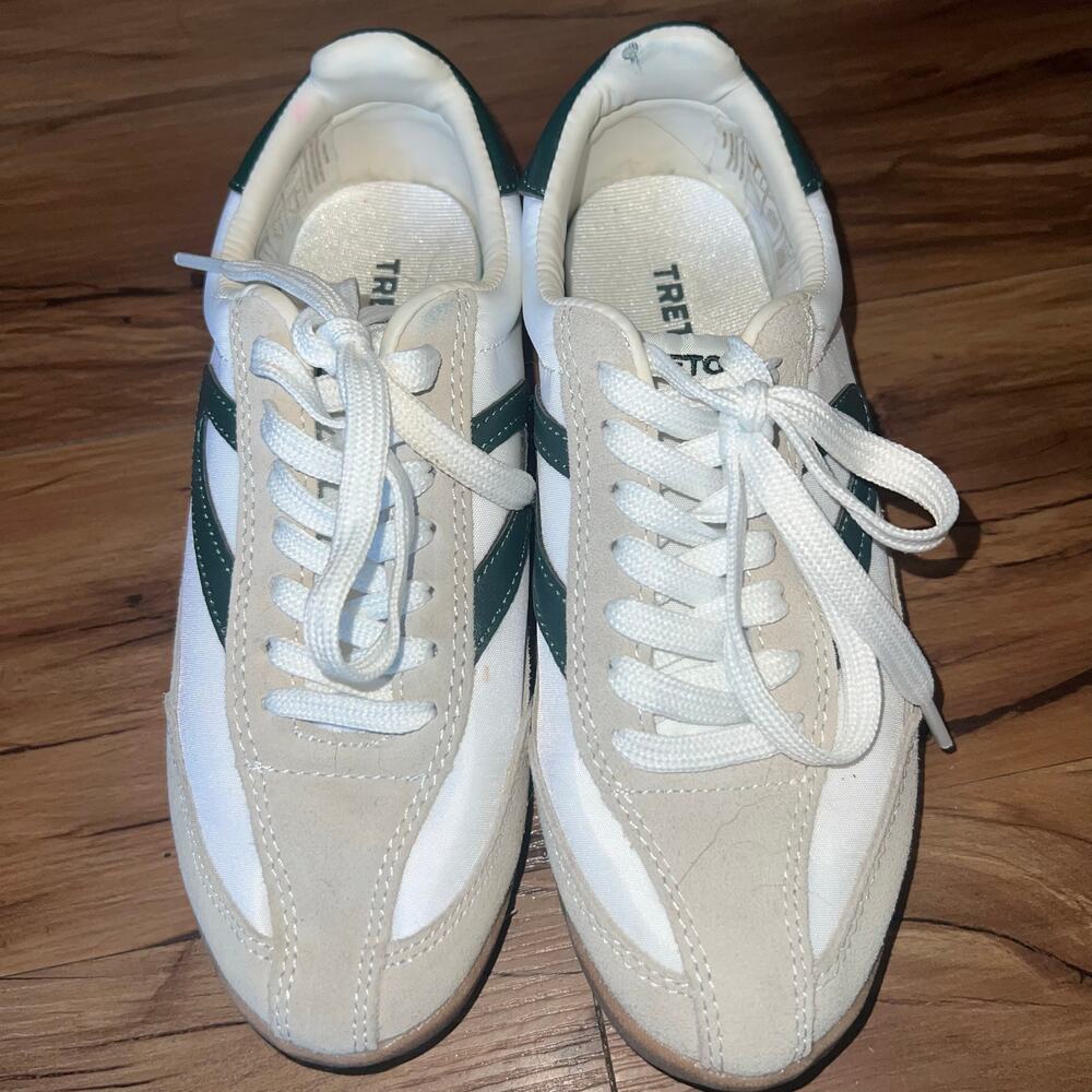 Cream Green Tretorn Suede Rawlins Retro Sneaker Clean Girl Tennis Shoe Size 6M - Picture 11 of 15